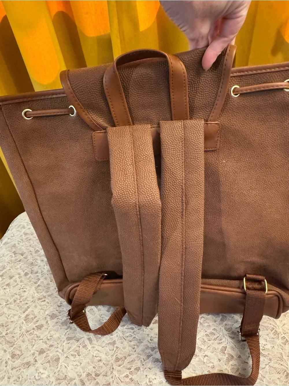 ⭐️ Lagerfeld vintage Brown Leather-Trim Backpack⭐️